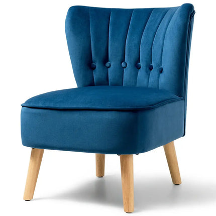 Armless Accent Chair Tufted Velvet Leisure Chair-Blue - Blue - Accent Chairs
