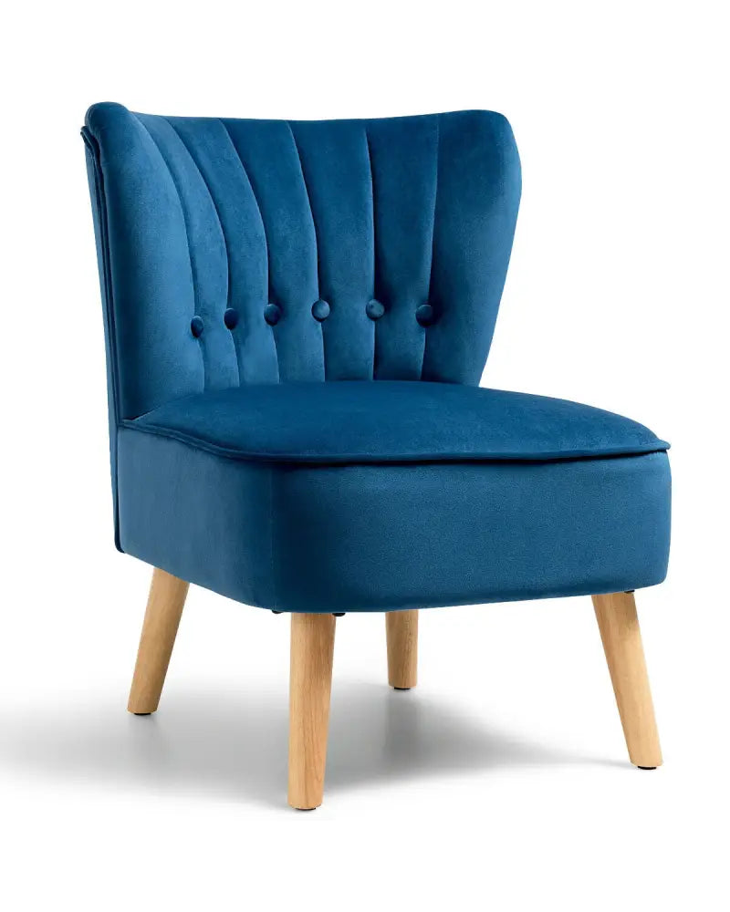Armless Accent Chair Tufted Velvet Leisure Chair-Blue - Blue - Accent Chairs
