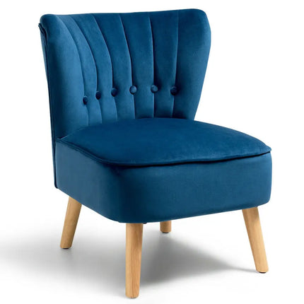 Armless Accent Chair Tufted Velvet Leisure Chair-Blue - Blue - Accent Chairs