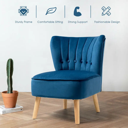 Armless Accent Chair Tufted Velvet Leisure Chair-Blue - Blue - Accent Chairs