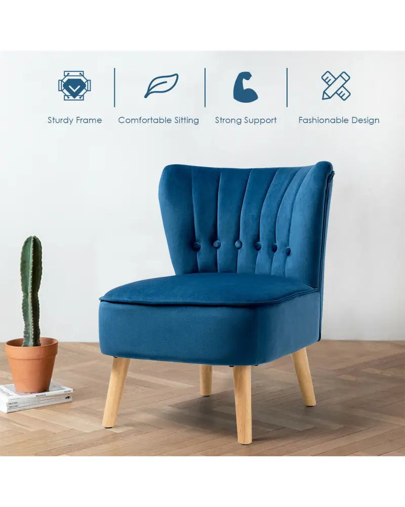 Armless Accent Chair Tufted Velvet Leisure Chair-Blue - Blue - Accent Chairs