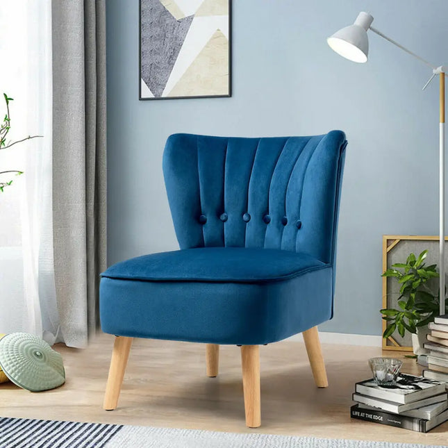 Armless Accent Chair Tufted Velvet Leisure Chair-Blue - Blue - Accent Chairs