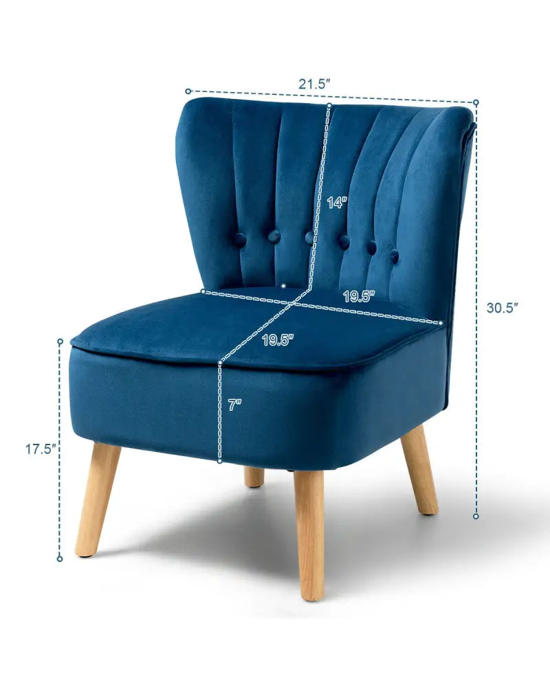Armless Accent Chair Tufted Velvet Leisure Chair-Blue - Blue - Accent Chairs