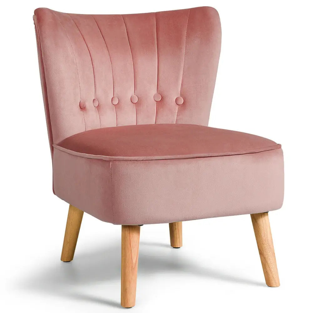 Armless Accent Chair Tufted Velvet Leisure Chair-Pink - Pink - Accent Chairs