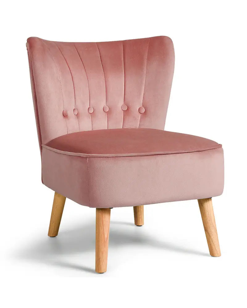 Armless Accent Chair Tufted Velvet Leisure Chair-Pink - Pink - Accent Chairs