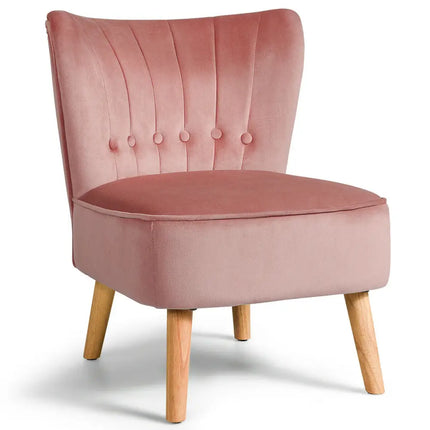 Armless Accent Chair Tufted Velvet Leisure Chair-Pink - Pink - Accent Chairs