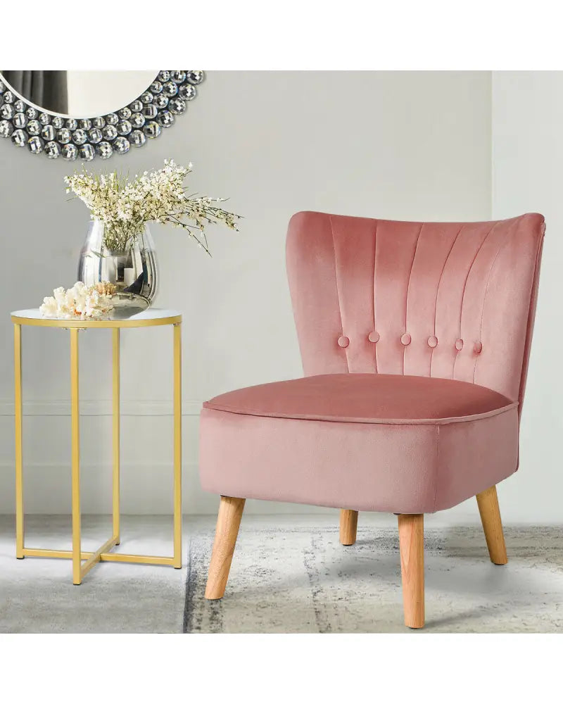 Armless Accent Chair Tufted Velvet Leisure Chair-Pink - Pink - Accent Chairs