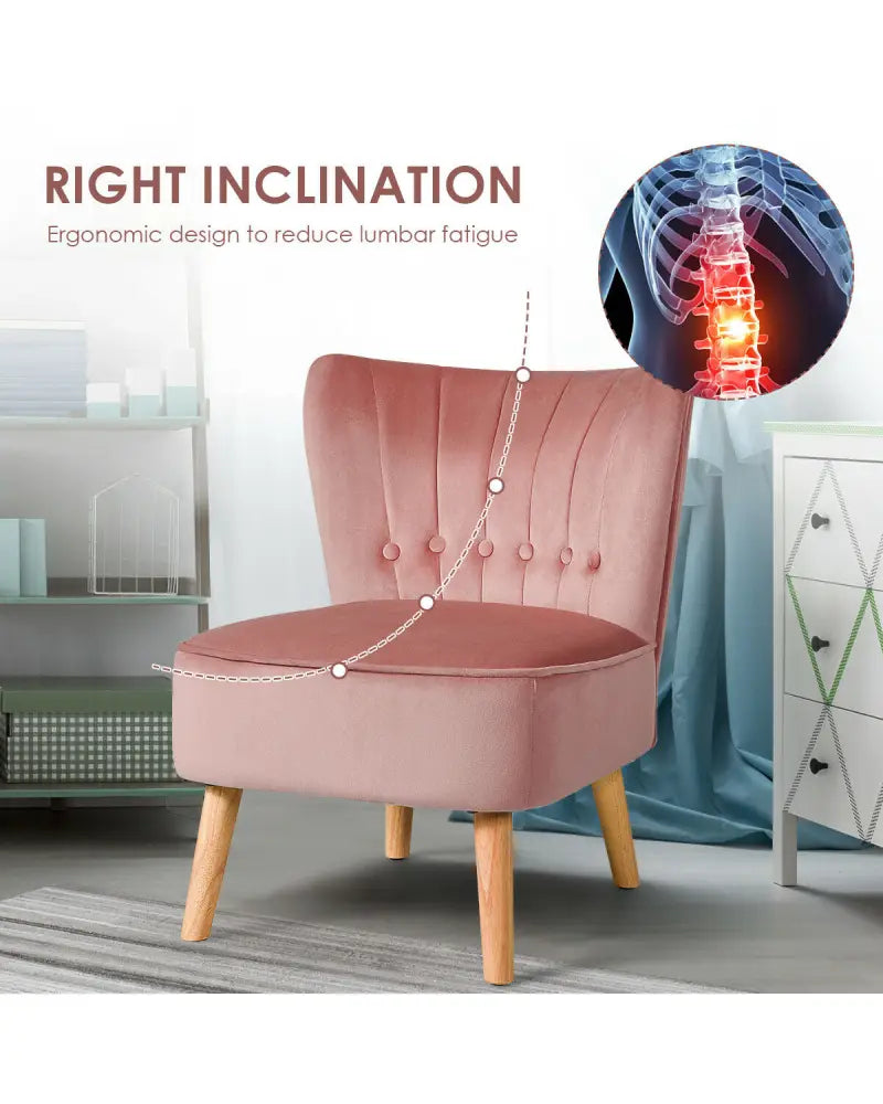 Armless Accent Chair Tufted Velvet Leisure Chair-Pink - Pink - Accent Chairs