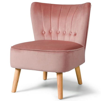 Armless Accent Chair Tufted Velvet Leisure Chair-Pink - Pink - Accent Chairs