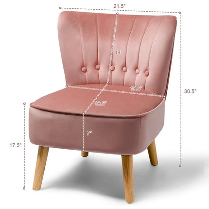 Armless Accent Chair Tufted Velvet Leisure Chair-Pink - Pink - Accent Chairs