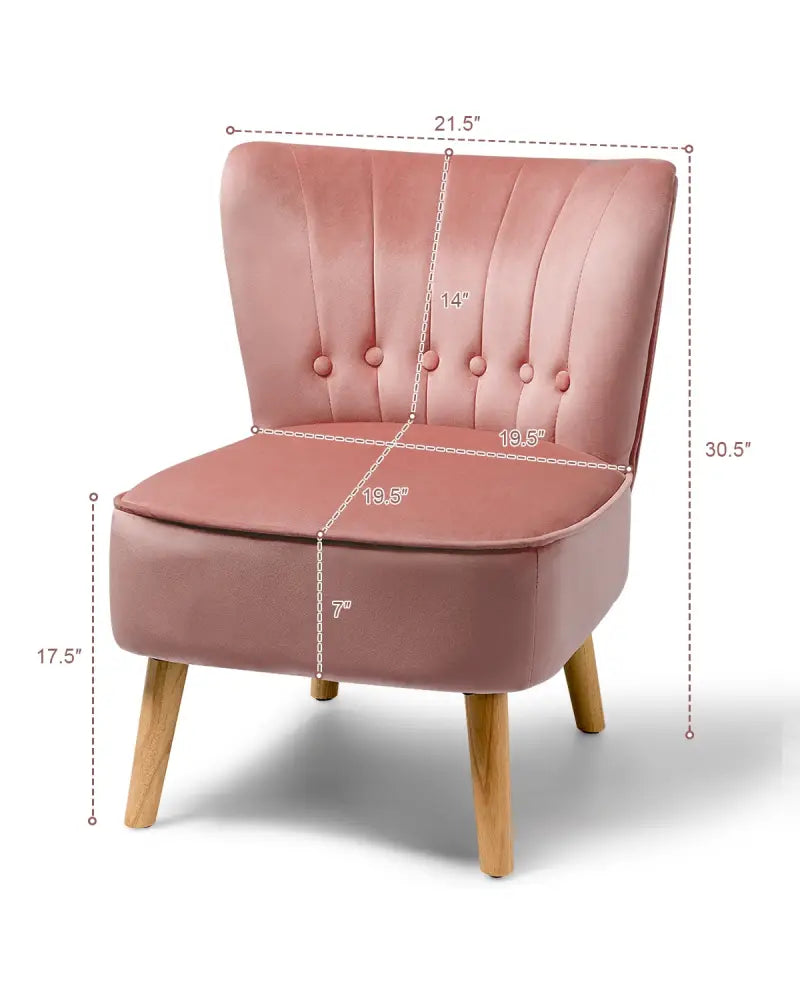 Armless Accent Chair Tufted Velvet Leisure Chair-Pink - Pink - Accent Chairs