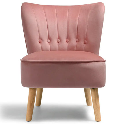 Armless Accent Chair Tufted Velvet Leisure Chair-Pink - Pink - Accent Chairs