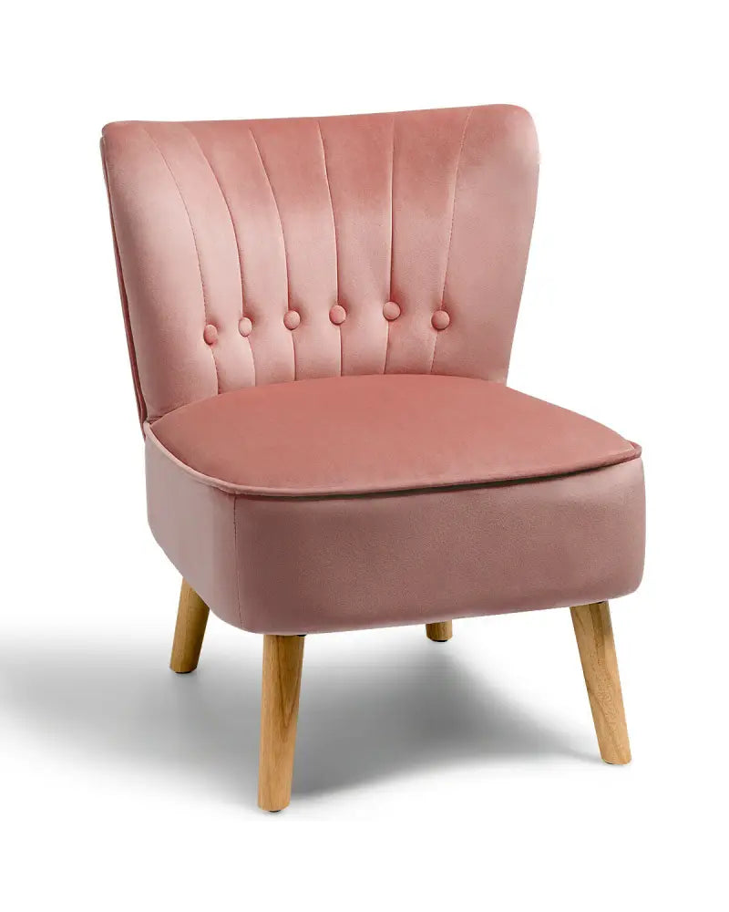Armless Accent Chair Tufted Velvet Leisure Chair-Pink - Pink - Accent Chairs