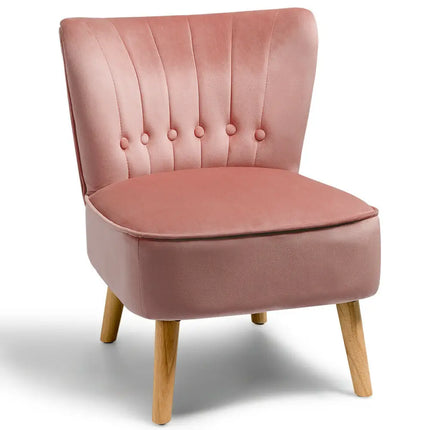 Armless Accent Chair Tufted Velvet Leisure Chair-Pink - Pink - Accent Chairs
