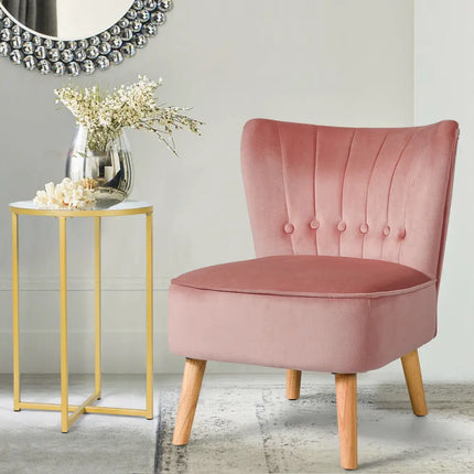 Armless Accent Chair Tufted Velvet Leisure Chair-Pink - Pink - Accent Chairs