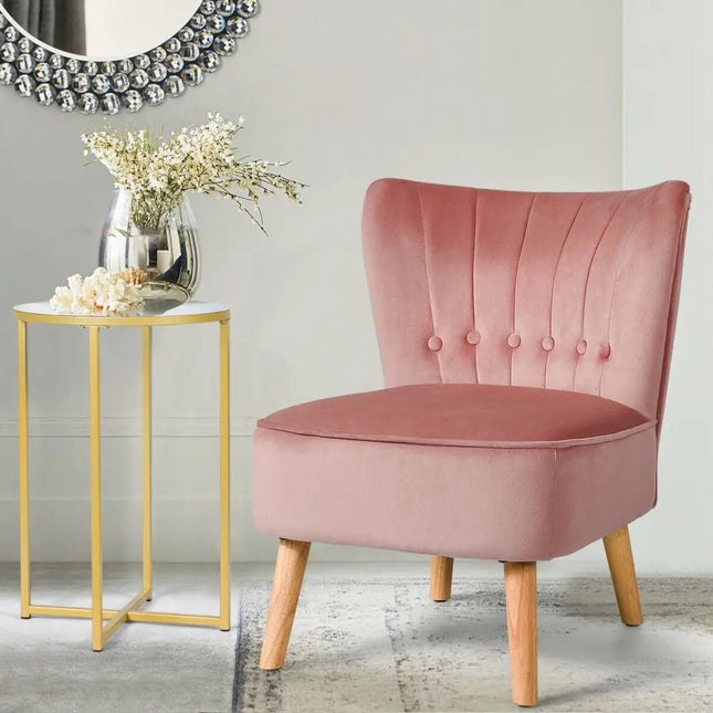 Armless Accent Chair Tufted Velvet Leisure Chair-Pink - Pink - Accent Chairs