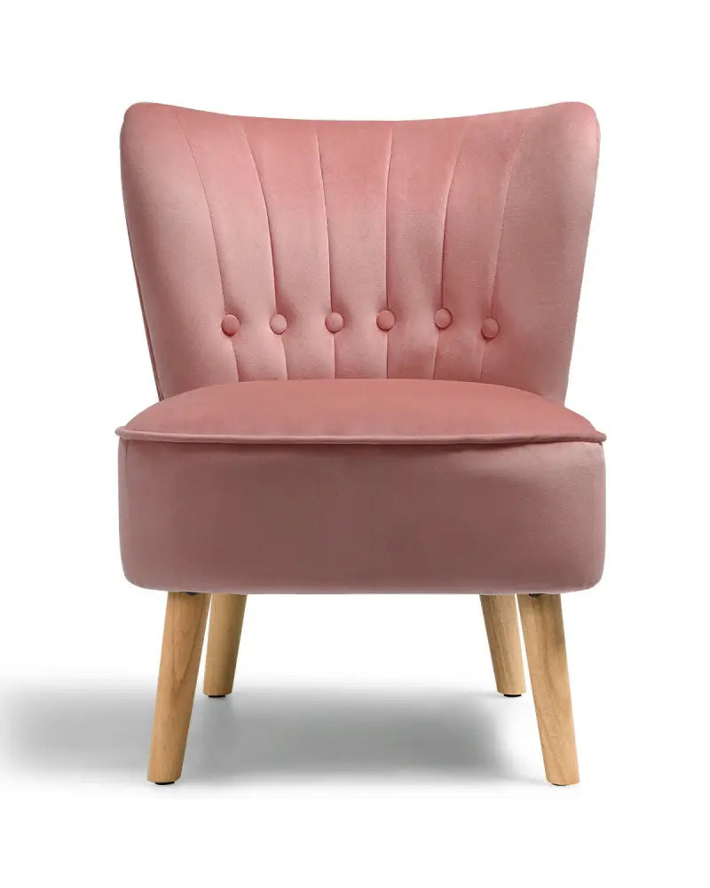 Armless Accent Chair Tufted Velvet Leisure Chair-Pink - Pink - Accent Chairs
