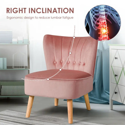 Armless Accent Chair Tufted Velvet Leisure Chair-Pink - Pink - Accent Chairs