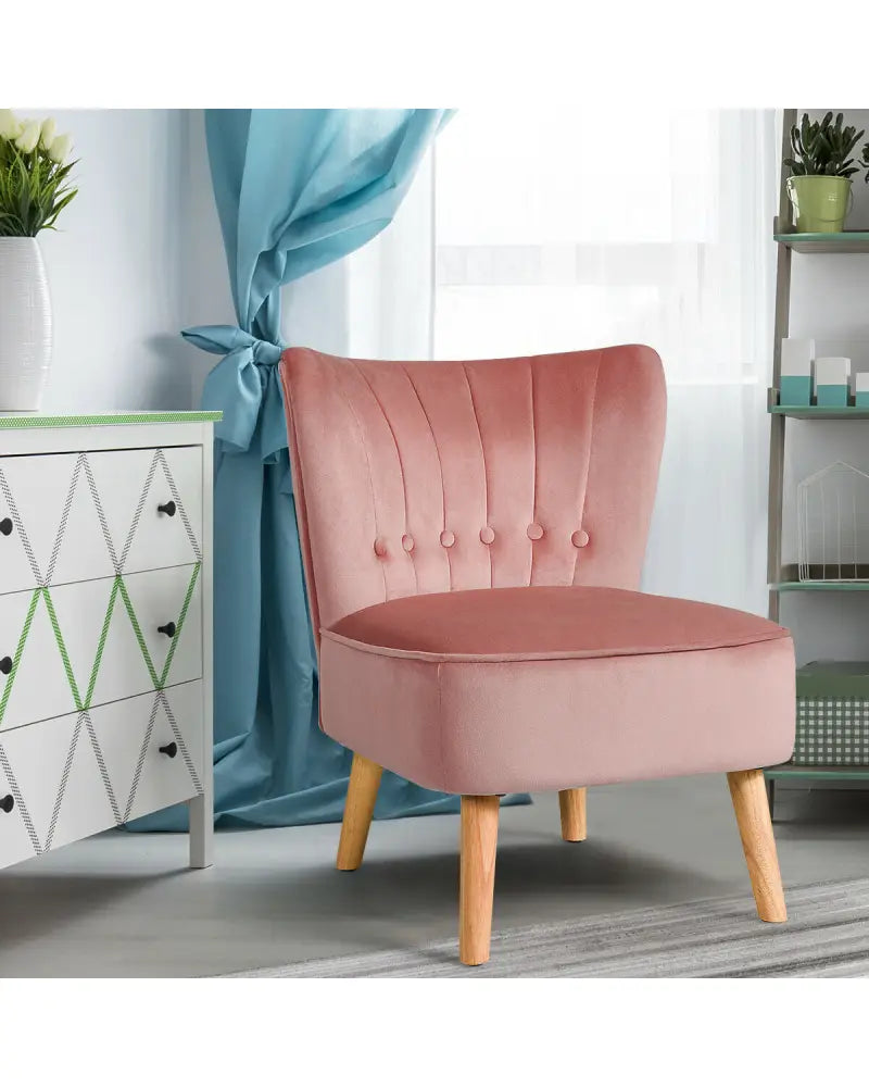 Armless Accent Chair Tufted Velvet Leisure Chair-Pink - Pink - Accent Chairs