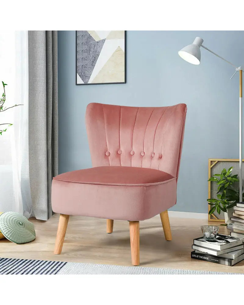 Armless Accent Chair Tufted Velvet Leisure Chair-Pink - Pink - Accent Chairs