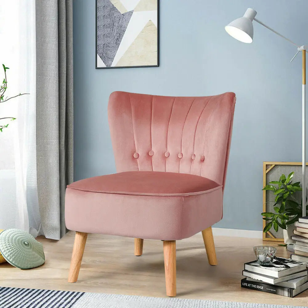 Armless Accent Chair Tufted Velvet Leisure Chair-Pink - Pink - Accent Chairs