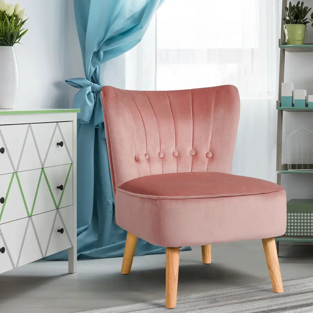 Armless Accent Chair Tufted Velvet Leisure Chair-Pink - Pink - Accent Chairs