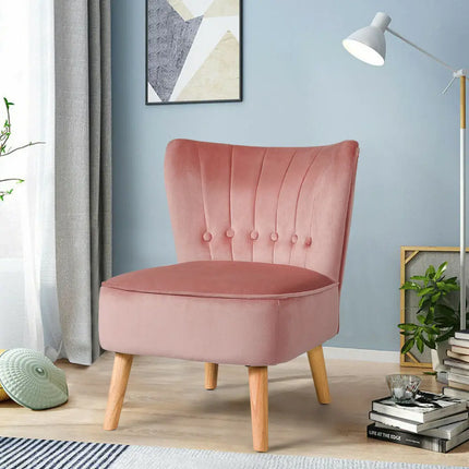 Armless Accent Chair Tufted Velvet Leisure Chair-Pink - Pink - Accent Chairs
