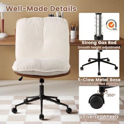 Armless Home Office Chair with Rocking Backrest - White - Armless Chairs