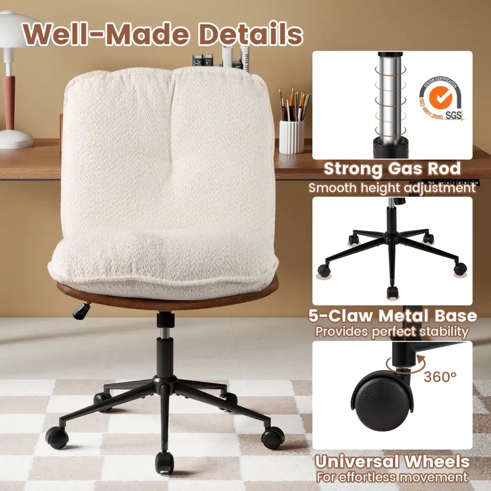 Armless Home Office Chair with Rocking Backrest - White - Armless Chairs