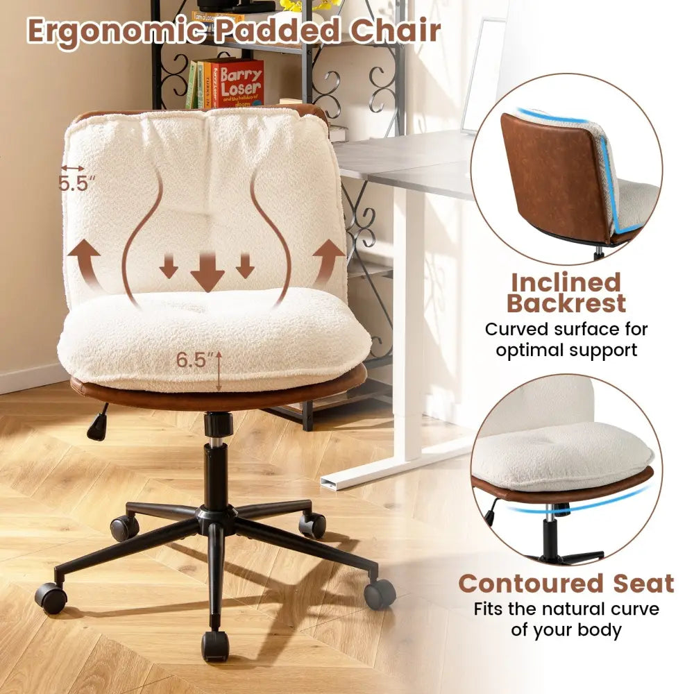 Armless Home Office Chair with Rocking Backrest - White - Armless Chairs