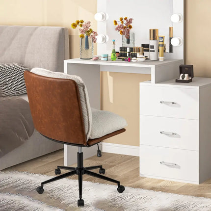 Armless Home Office Chair with Rocking Backrest - White - Armless Chairs