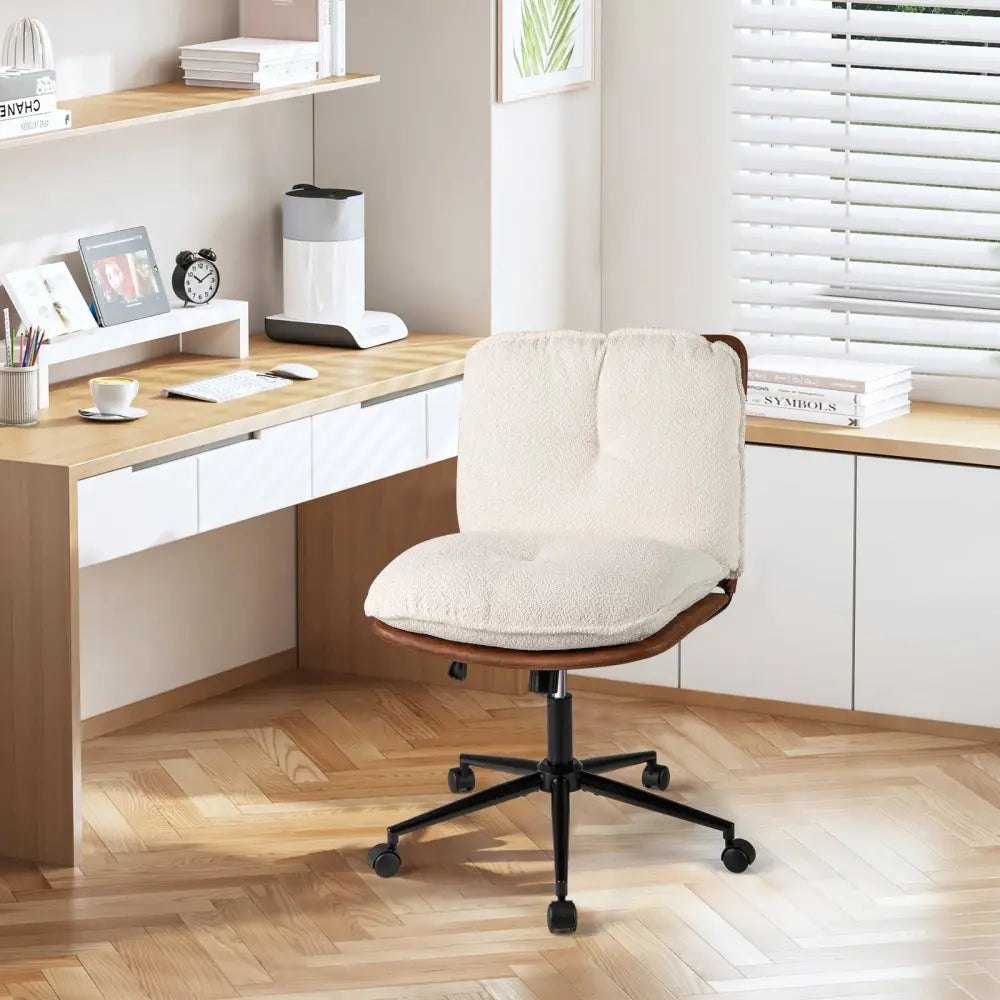 Armless Home Office Chair with Rocking Backrest - White - Armless Chairs
