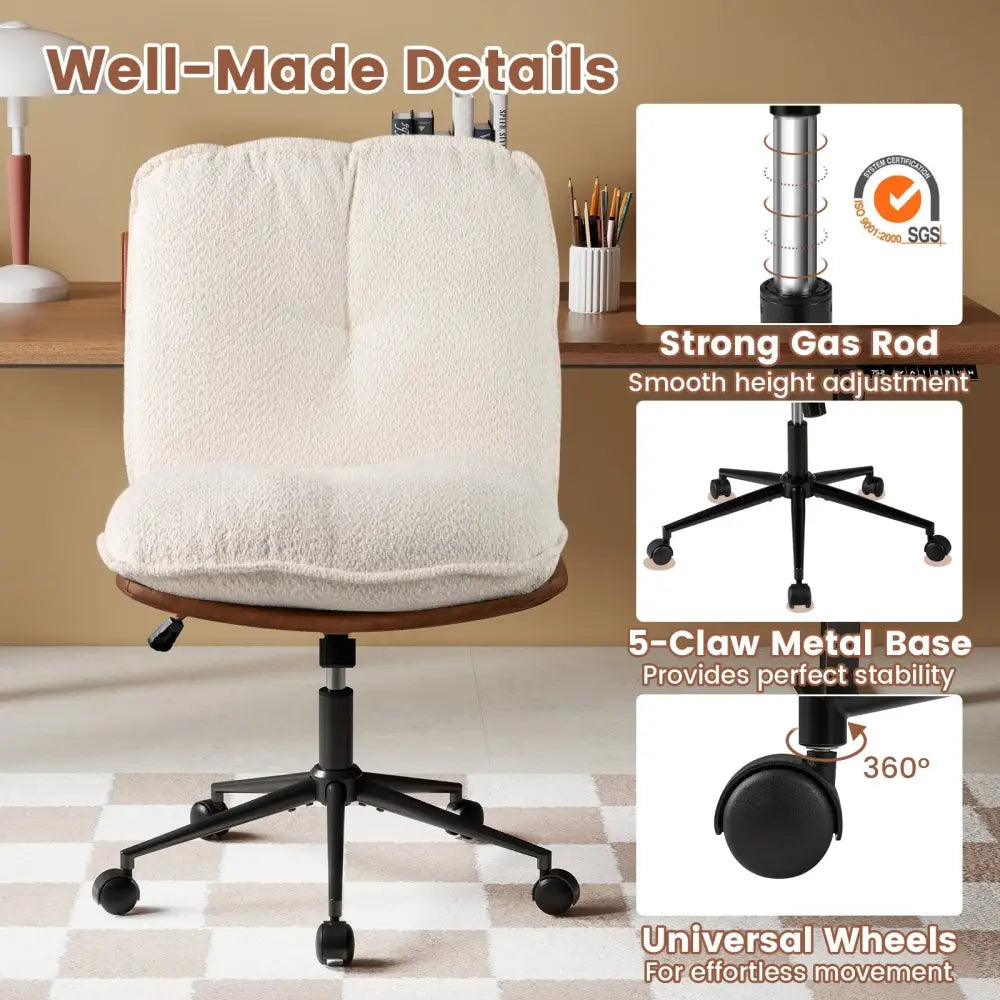 Armless Home Office Chair with Rocking Backrest - White - Armless Chairs