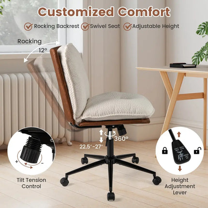 Armless Home Office Chair with Rocking Backrest - White - Armless Chairs