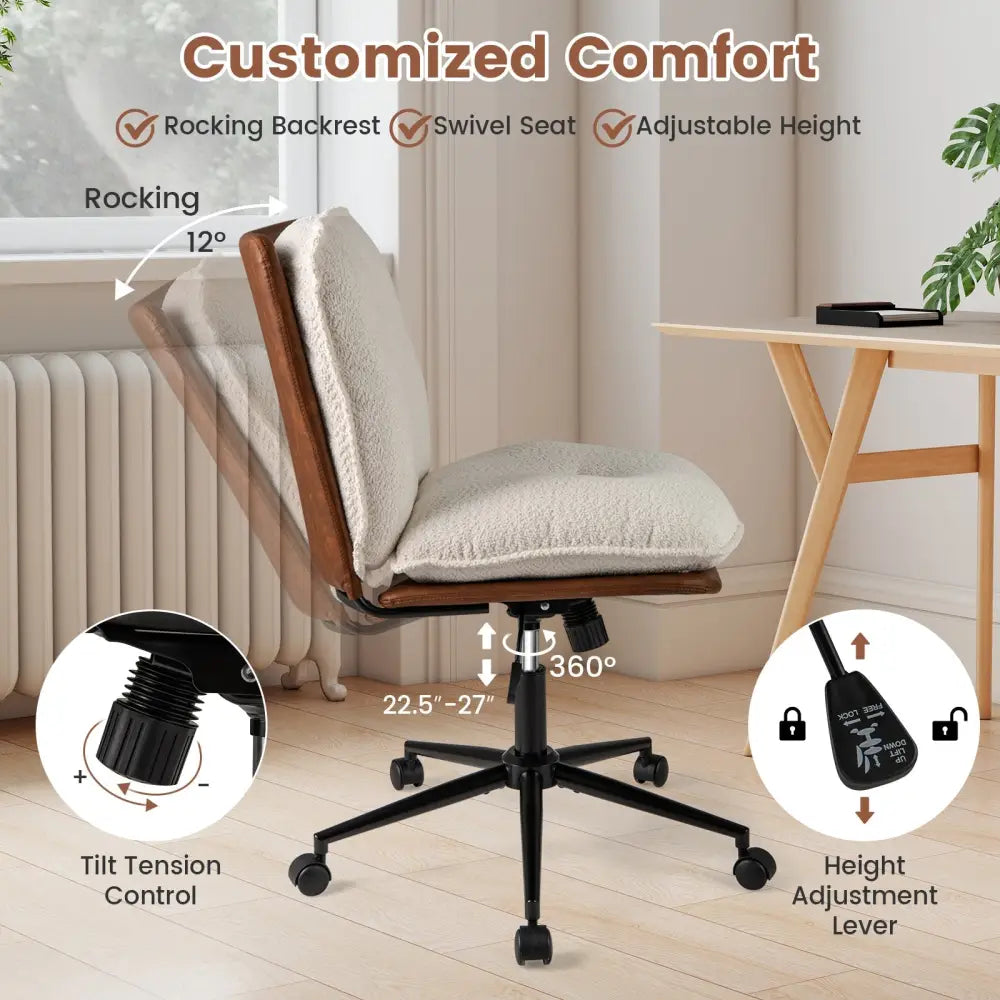 Armless Home Office Chair with Rocking Backrest - White - Armless Chairs
