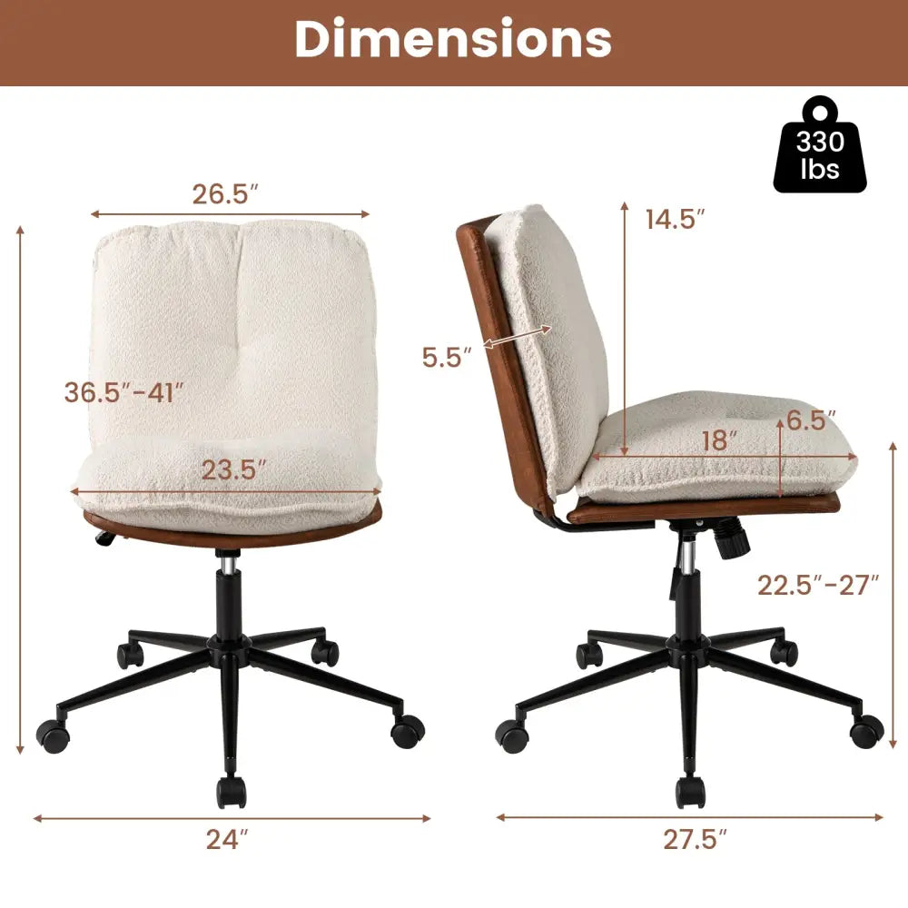 Armless Home Office Chair with Rocking Backrest - White - Armless Chairs