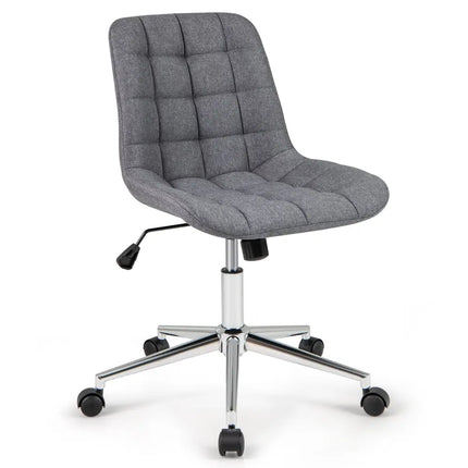 Armless Office Chair Upholstered Makeup Vanity Chair with Adjustable Height and Wheels-Grey - Gray - Armless Chairs