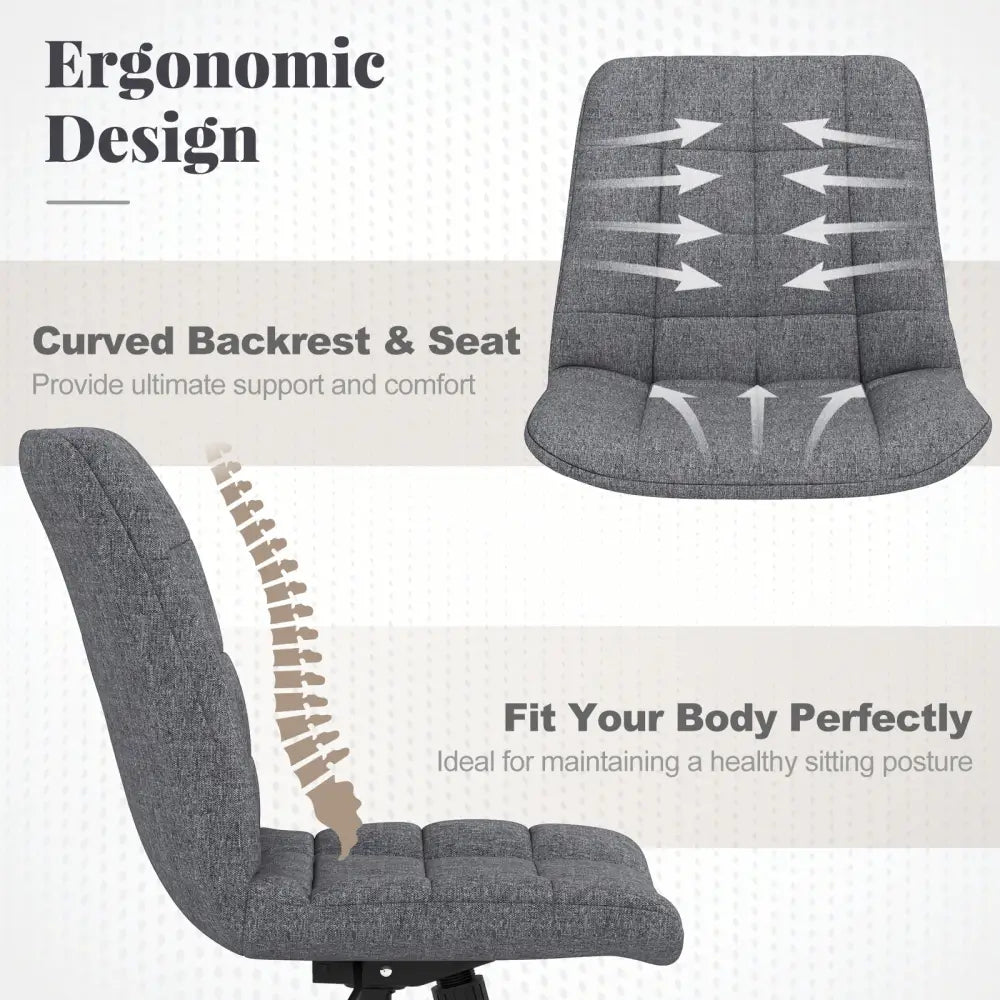 Armless Office Chair Upholstered Makeup Vanity Chair with Adjustable Height and Wheels-Grey - Gray - Armless Chairs