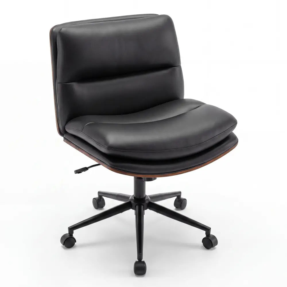 Armless Office Chair with Curved Backrest and Padded Seat-Black - Black - Armless Chairs