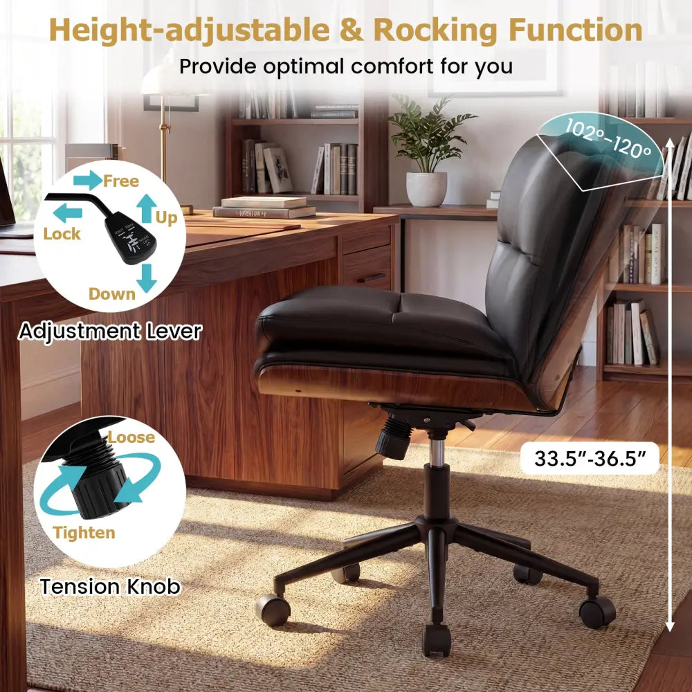 Armless Office Chair with Curved Backrest and Padded Seat-Black - Black - Armless Chairs