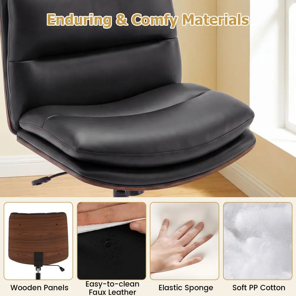 Armless Office Chair with Curved Backrest and Padded Seat-Black - Black - Armless Chairs