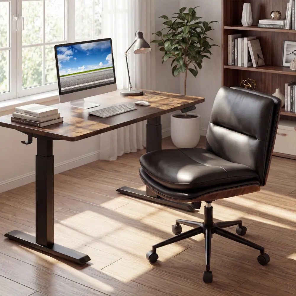 Armless Office Chair with Curved Backrest and Padded Seat-Black - Black - Armless Chairs
