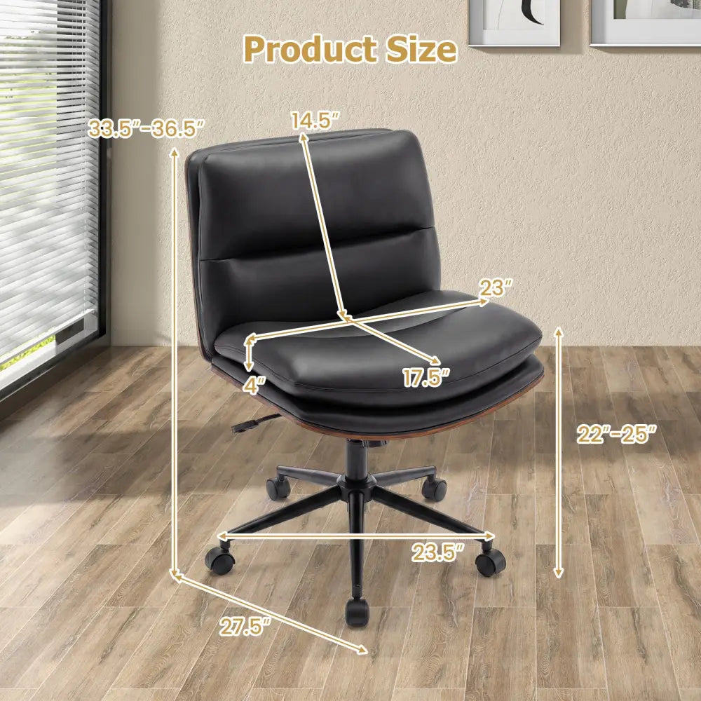 Armless Office Chair with Curved Backrest and Padded Seat-Black - Black - Armless Chairs
