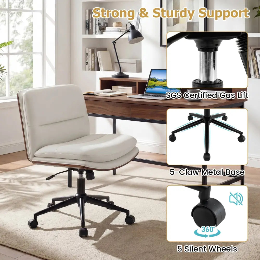 Armless Office Chair with Curved Backrest and Padded Seat-White - White - Armless Chairs