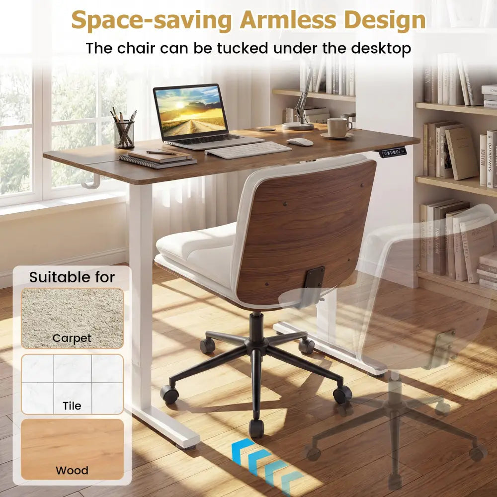 Armless Office Chair with Curved Backrest and Padded Seat-White - White - Armless Chairs