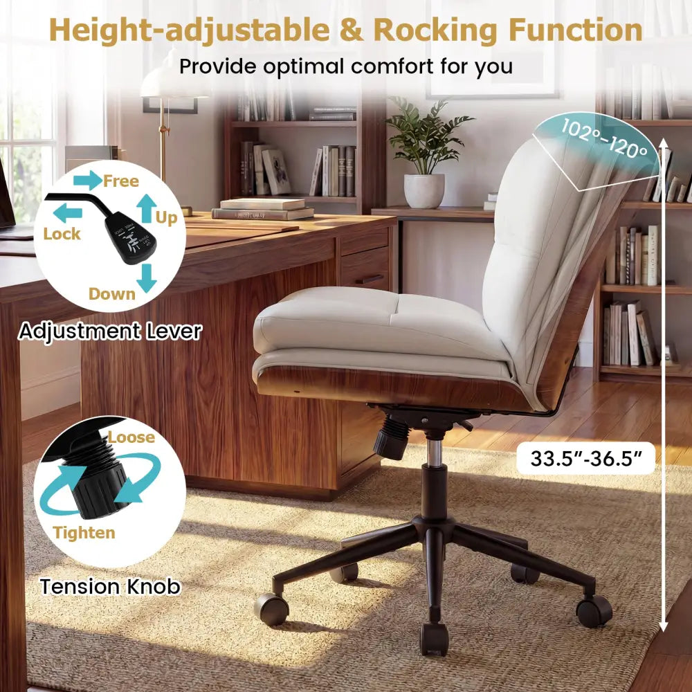 Armless Office Chair with Curved Backrest and Padded Seat-White - White - Armless Chairs