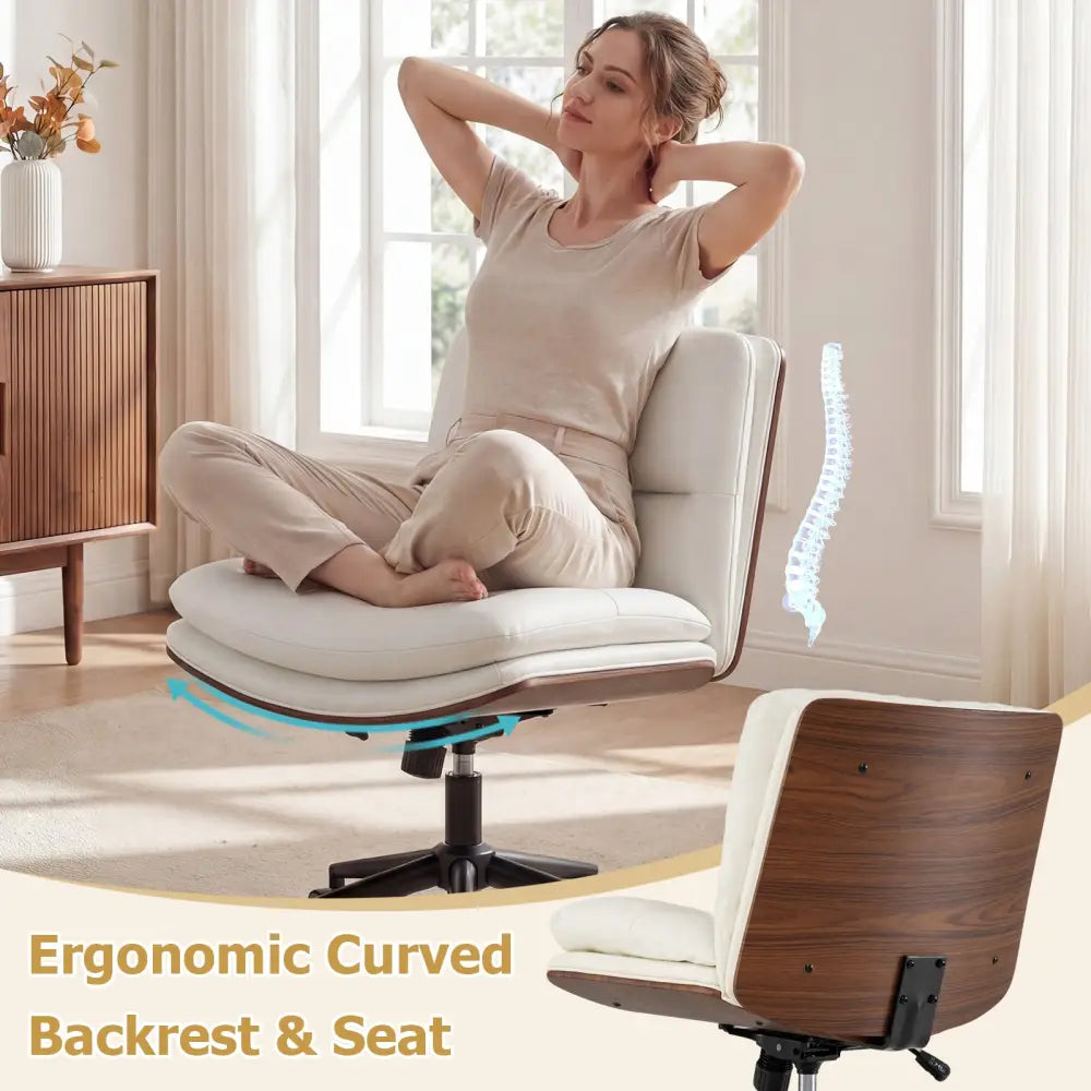 Armless Office Chair with Curved Backrest and Padded Seat-White - White - Armless Chairs