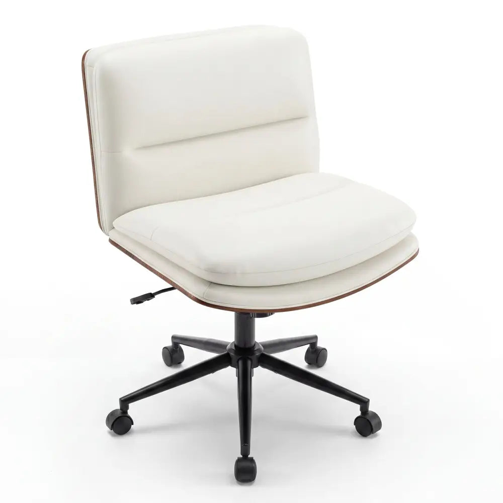 Armless Office Chair with Curved Backrest and Padded Seat-White - White - Armless Chairs