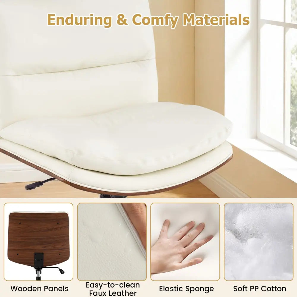 Armless Office Chair with Curved Backrest and Padded Seat-White - White - Armless Chairs
