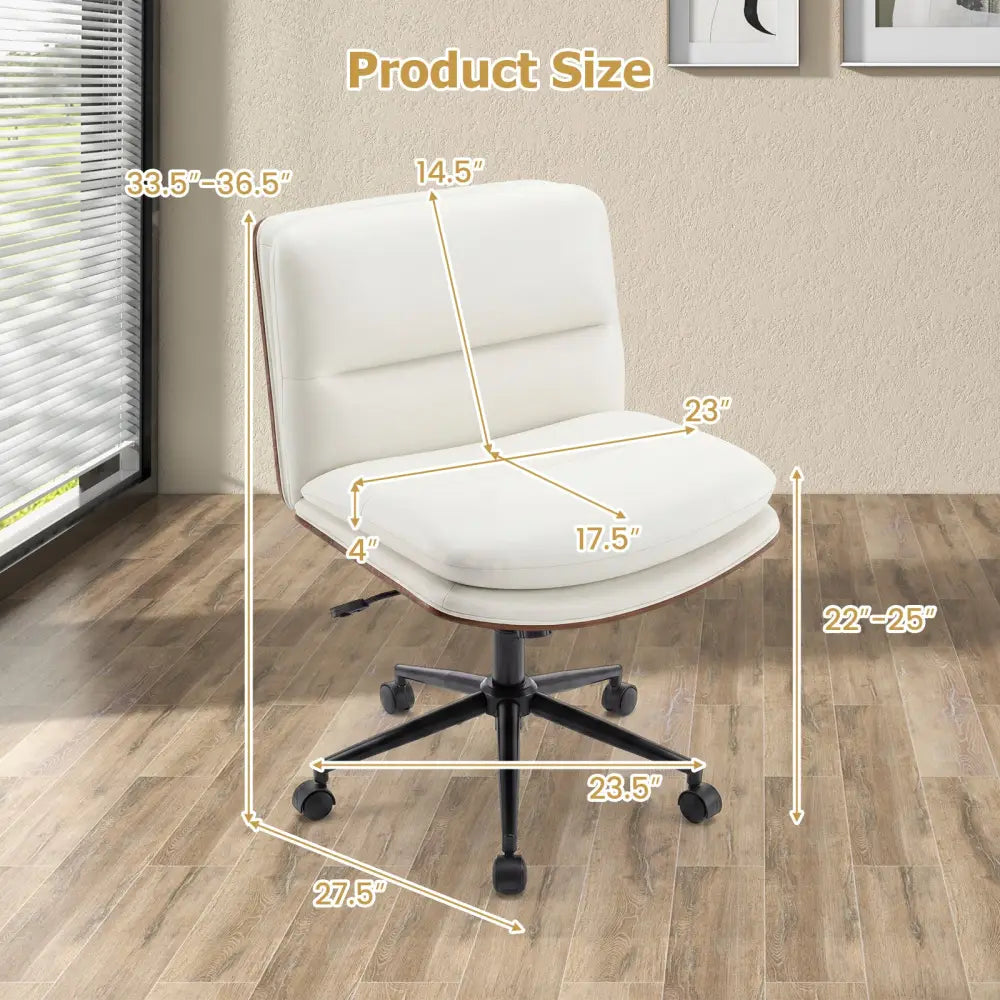 Armless Office Chair with Curved Backrest and Padded Seat-White - White - Armless Chairs
